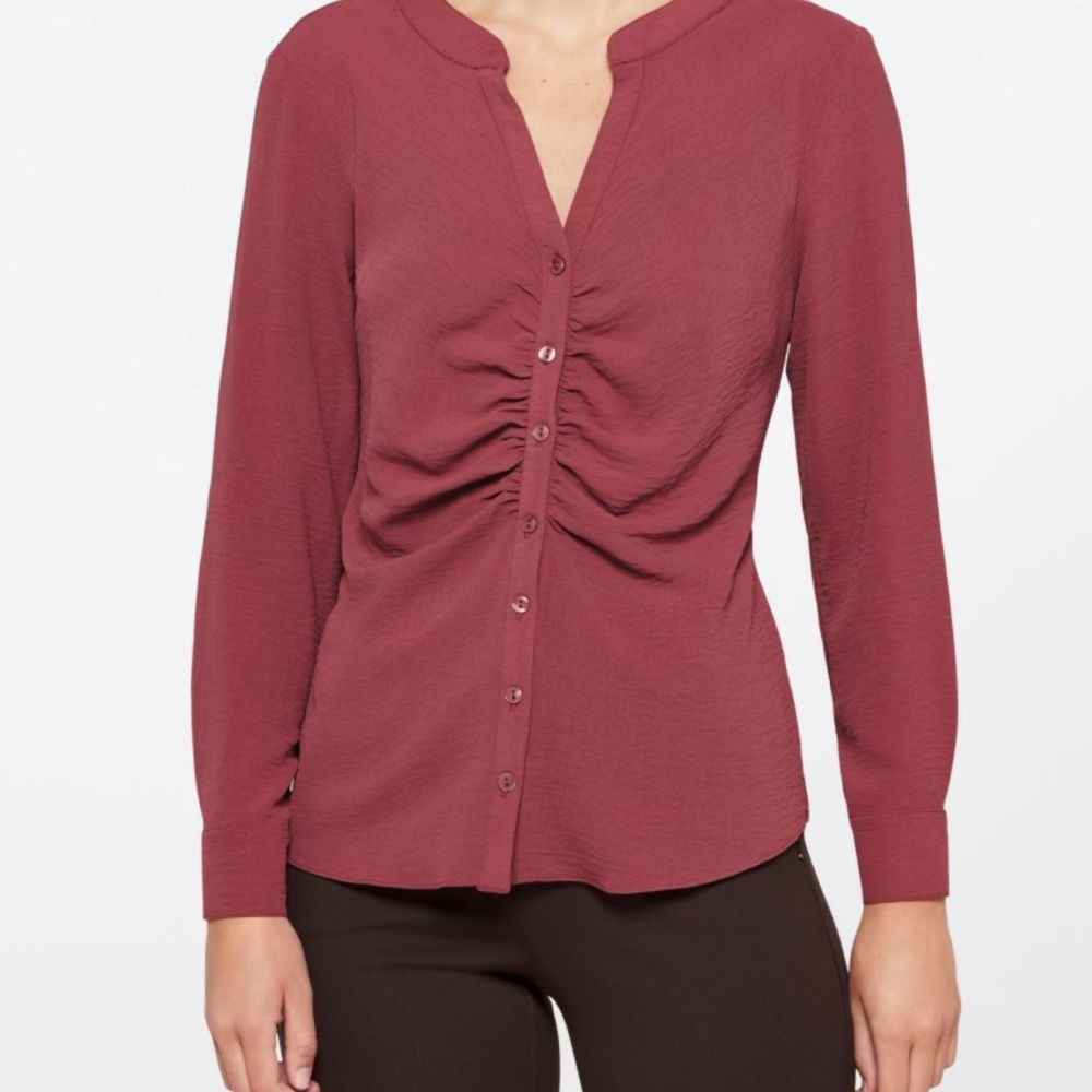 Women’s Ruched Button-Front Blouse - Dusty Rose